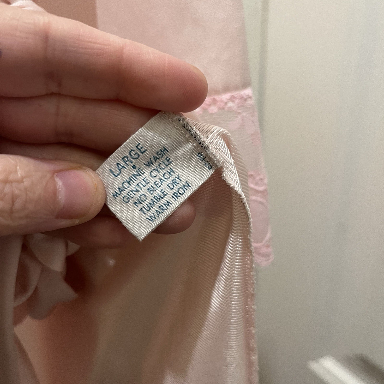Vintage Lorraine Ice Pink Nylon Nightgown House coat Lace Trim Button Up Size L