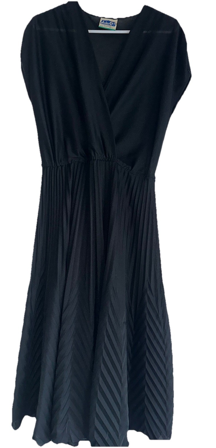 VTG Jackie O Dress Size 13 60s Black Semi Sheer Pool Cover Made USA Pleated