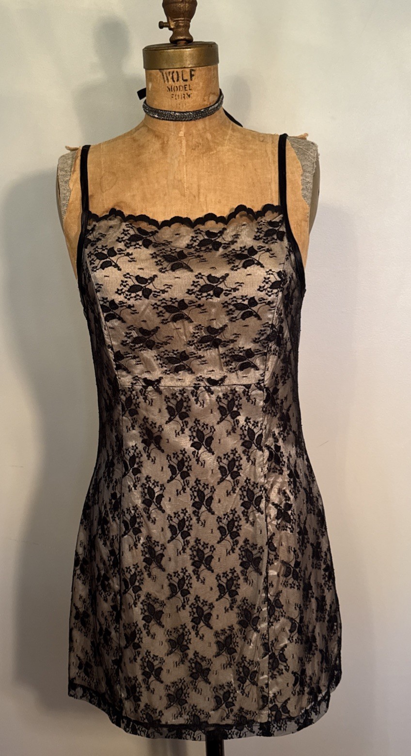Vintage 90’s-Y2K Lace Overlay Satin Slip Dress Grunge Glam Goth Minimalist SZ S