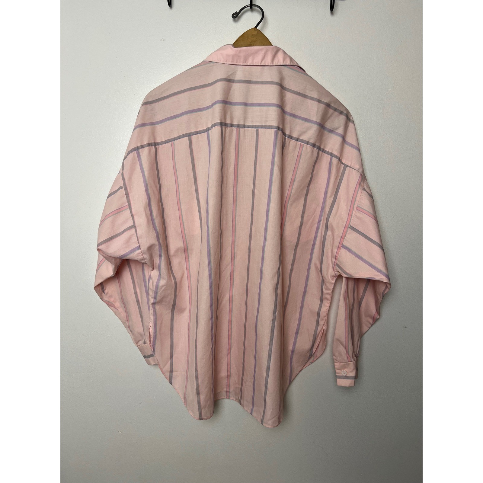 Vintage Fritzi Pink Striped Button Down Shirt Batwing Sleeve Pastel 80s Large
