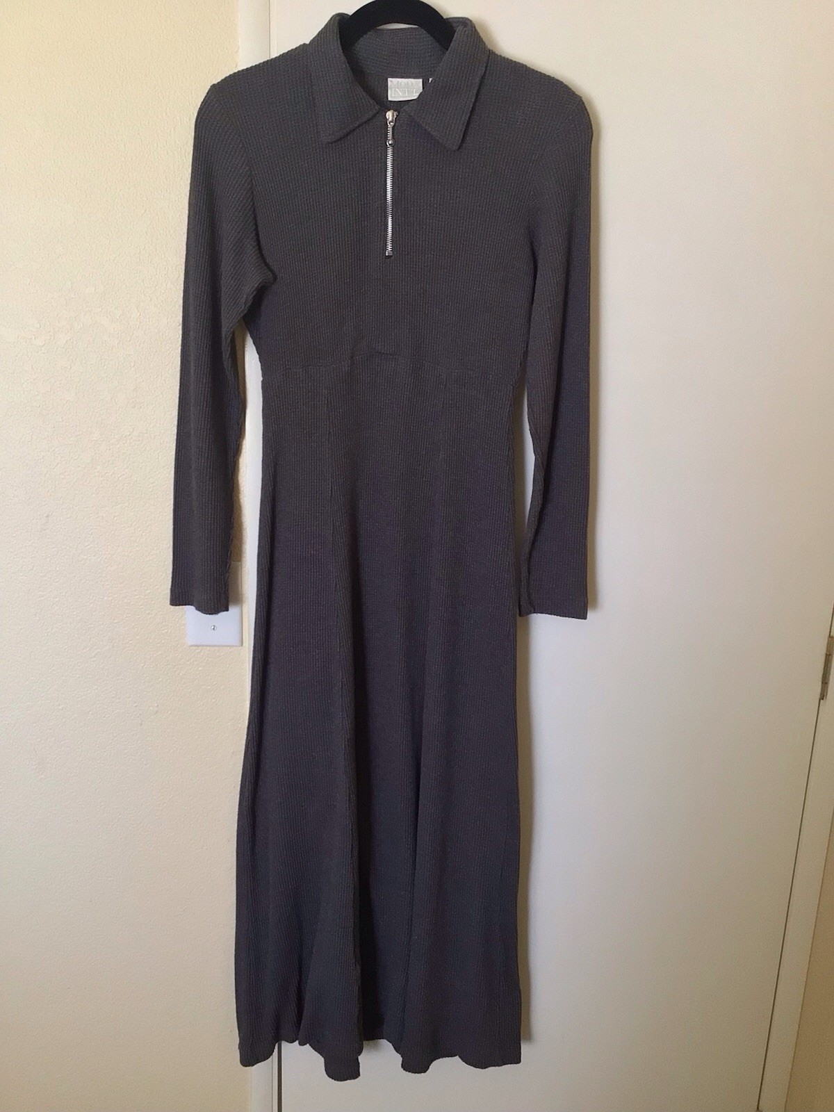 Vtg 90s Y2K Moda Int’l Sz M Ribbed Cotton Blend Maxi Dress Dark Gray Night Out
