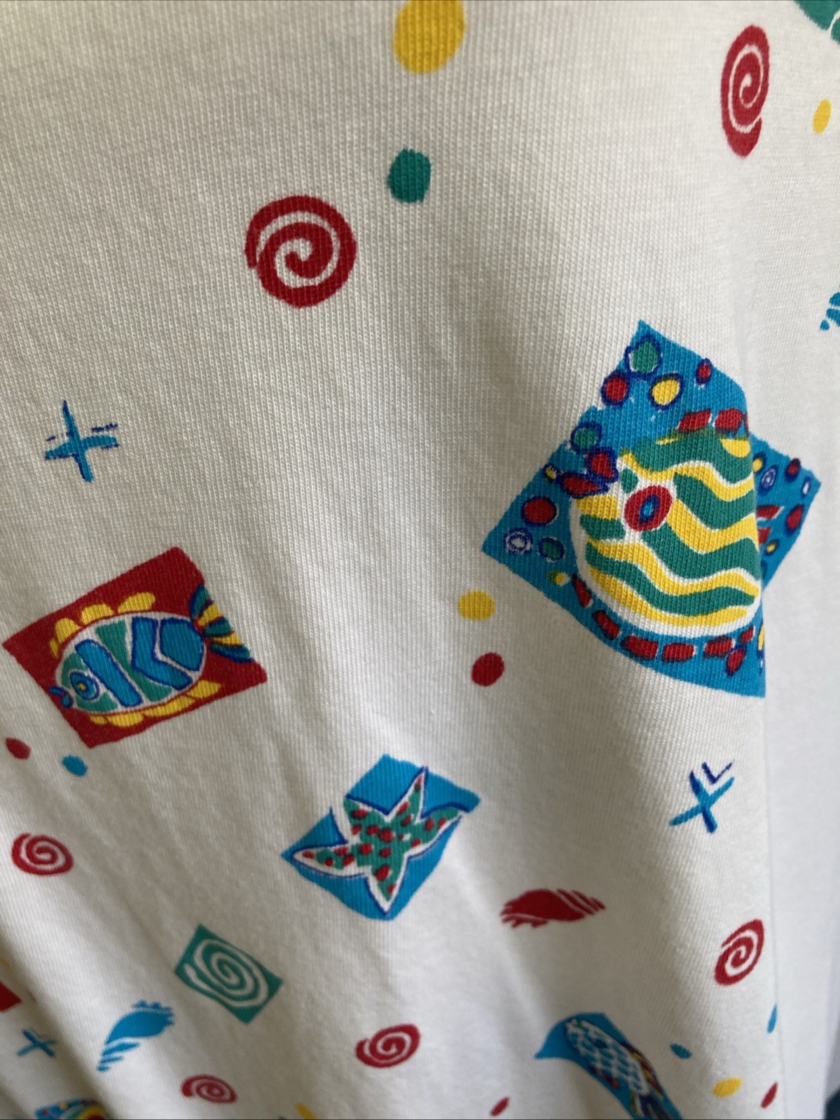 VTG 90s Oasis Tropical Fish Swirl Graphic T-Shirt Dress OS Women’s White Retro