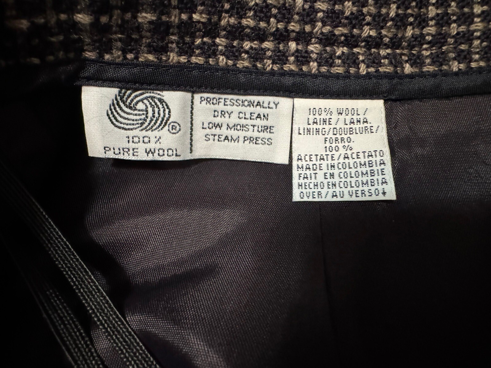 VTG JH Collectibles Plaid Black Skirt SZ12 100% Wool Pleats Back Button Zip DW1