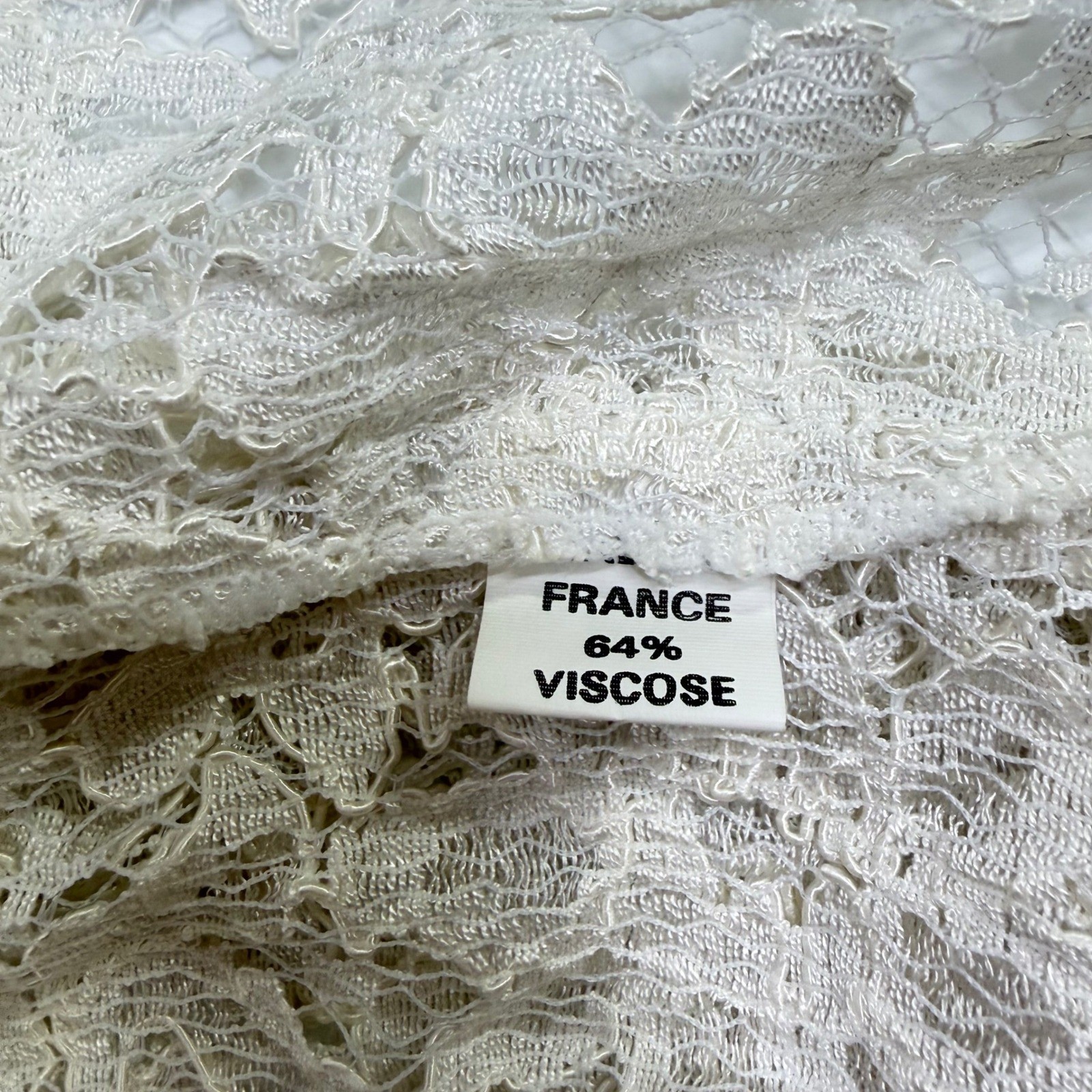 VTG Off White Floral Lace High Neck Button Blouse Sheer Beaded Back Top France