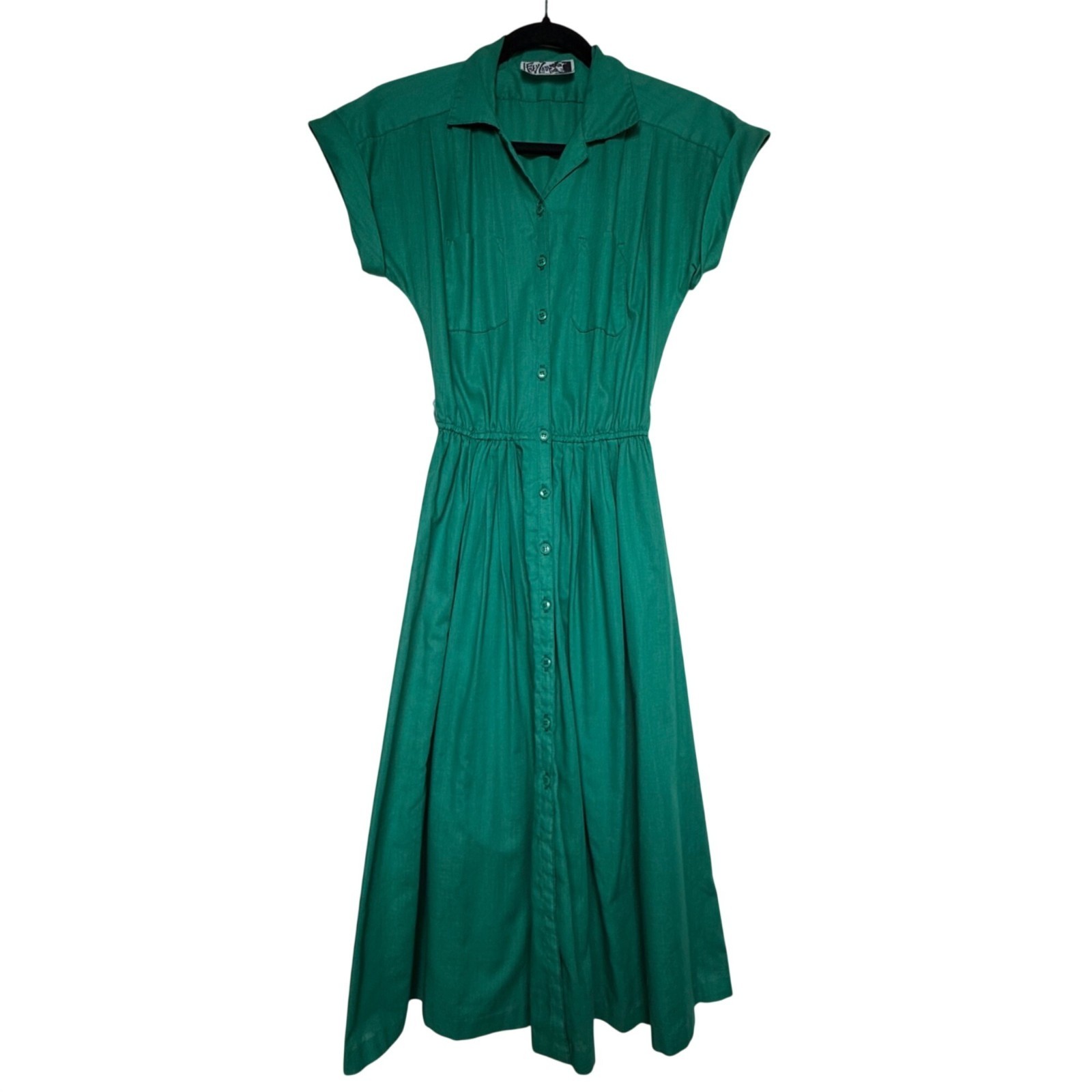 VTG 70’s Foxy Lady San Francisco Green Button-Up Coastal Minimalist Dress Sz S