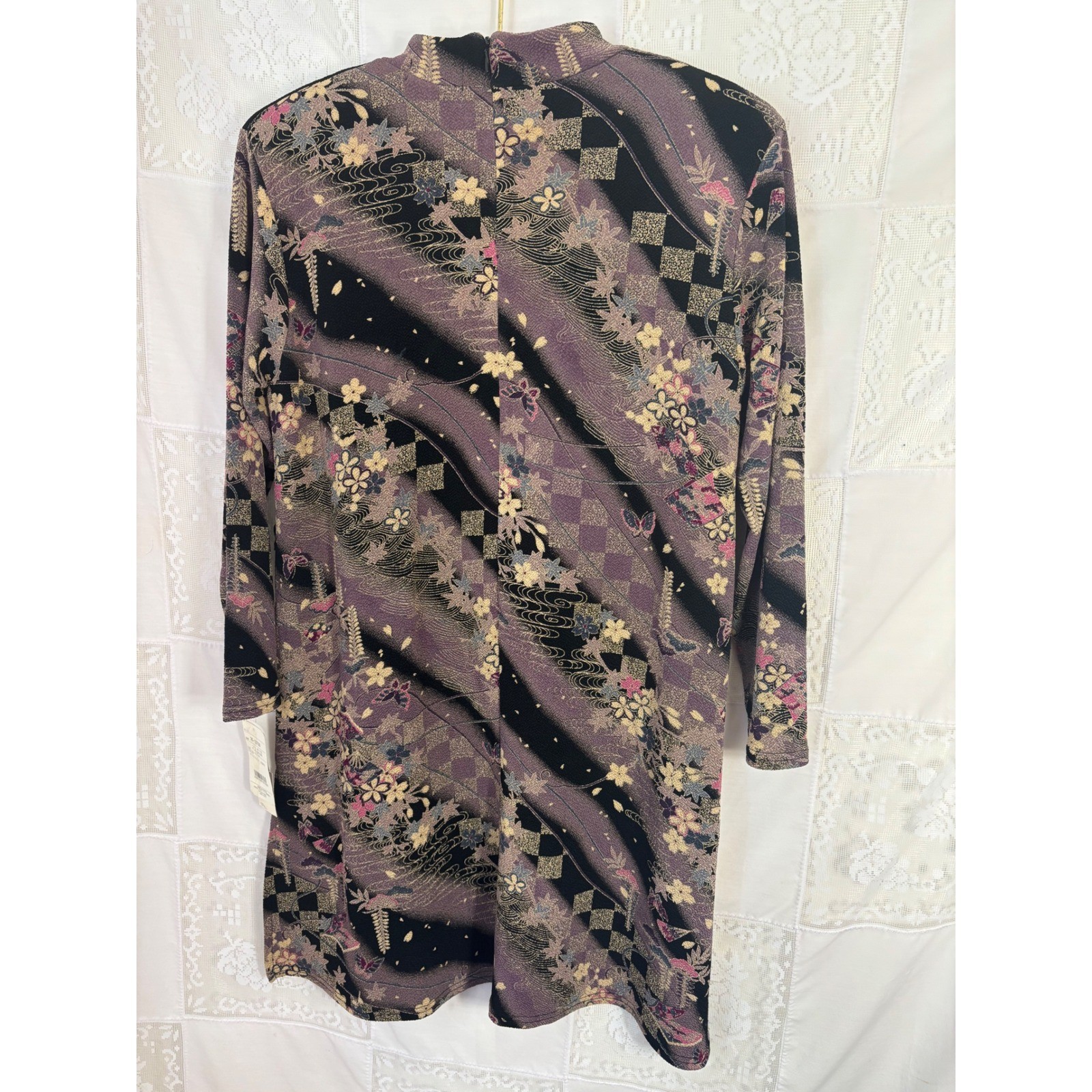 VTG NWT Asian Inspired Black Butterfly Artsy Cheongsam Mini Dress Size L