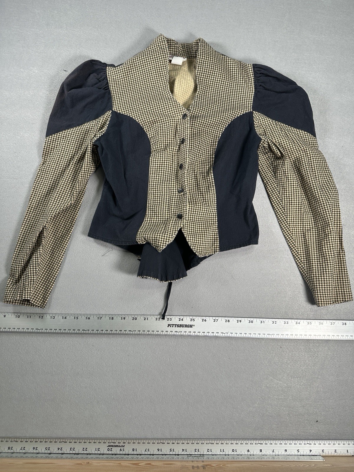 Miller Stockman Antique Victorian Plaid Brown and Navy Shirt Bodice Medium USA