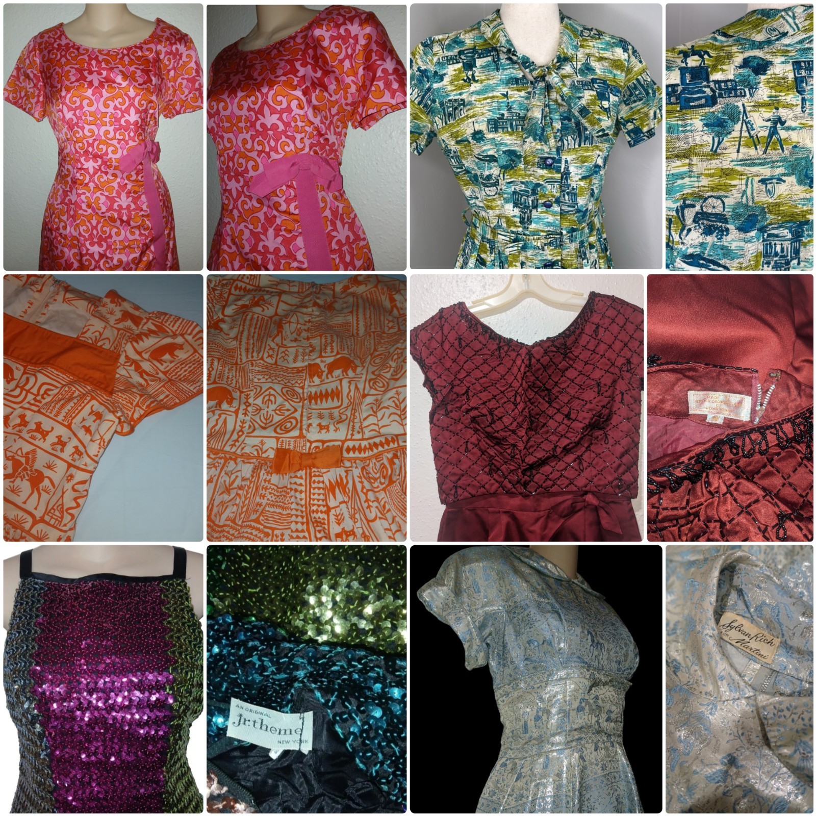 Vintage 50’s 60’s DRESS LOT Novelty Print Party Beaded Designer ESTATE Dresses