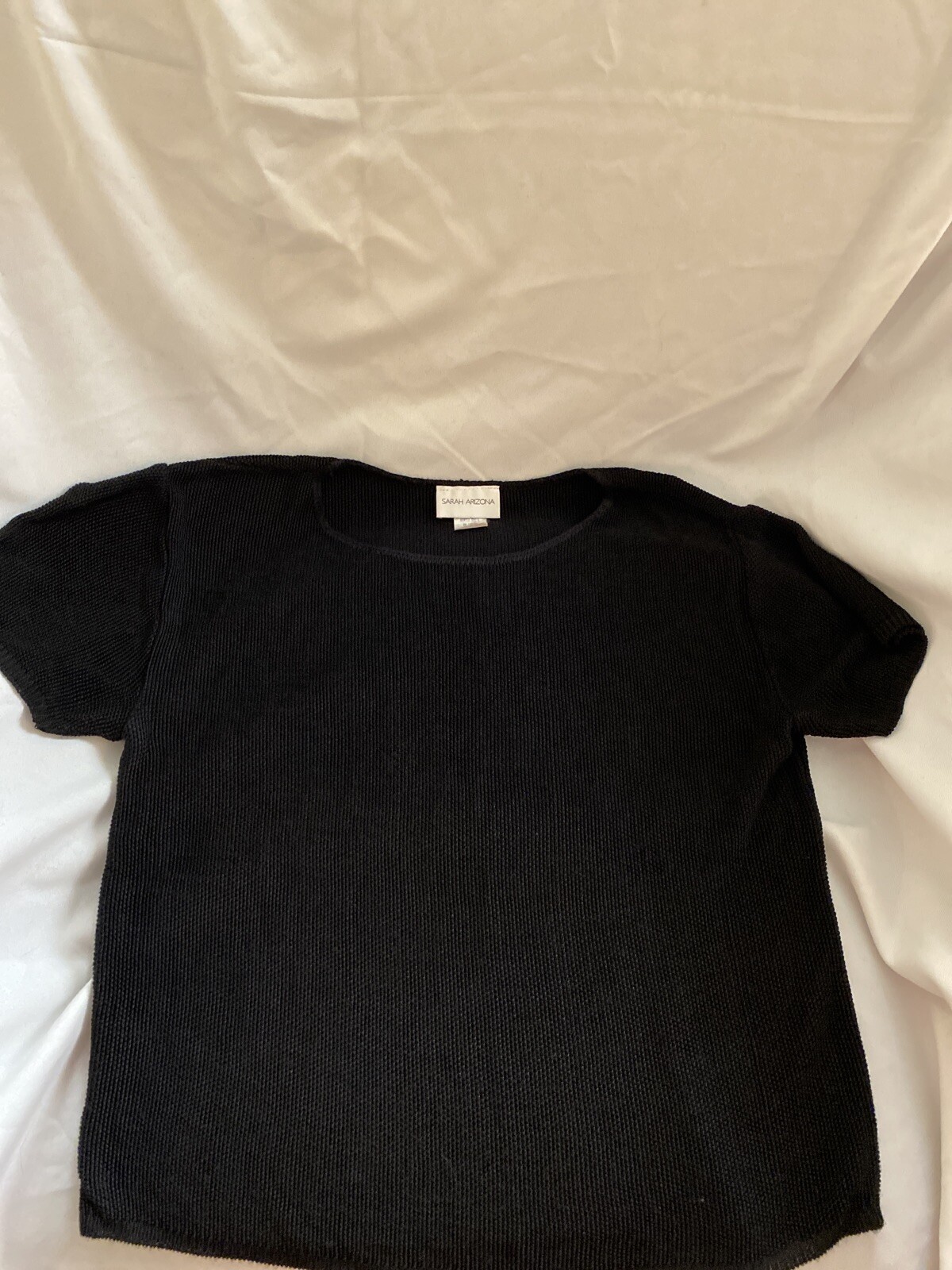 Sarah Arizona Vtg Blackshort Sleeved Pullover Distressed Sweater Size M