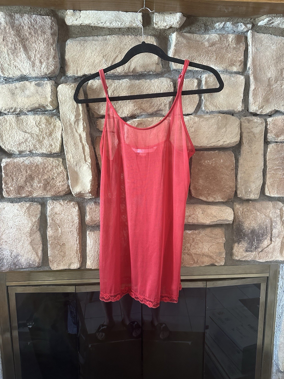 VTG 1999 Victorias Secret Nightie Slip Dress Mesh Lace Sheer Lingerie S Red Mini