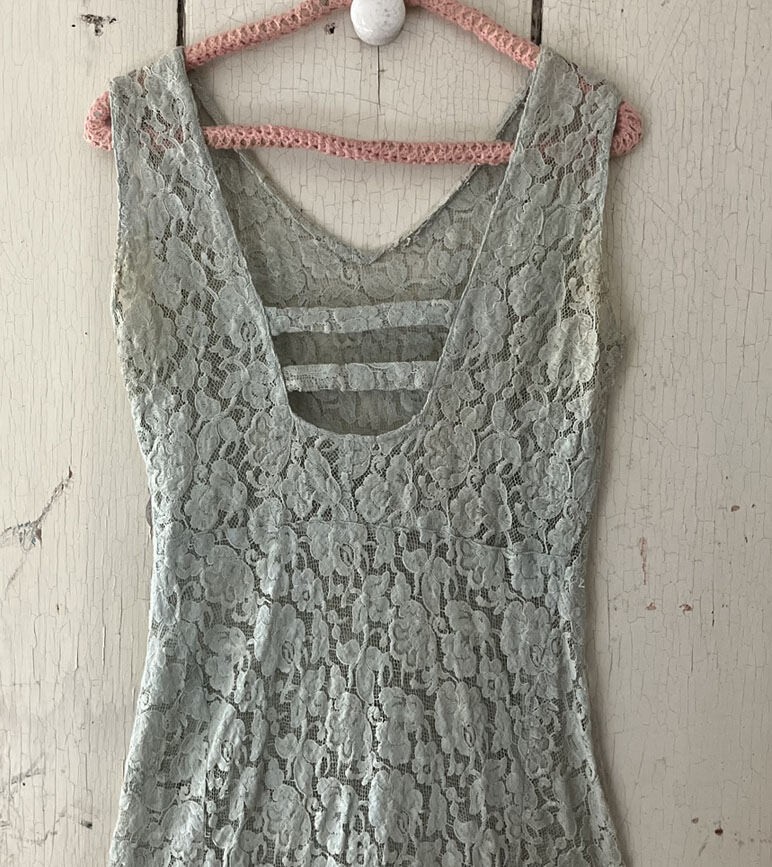 Vtg 1930’s Cotton Lace Gown / Dress w Jacket Light Grey/Blue