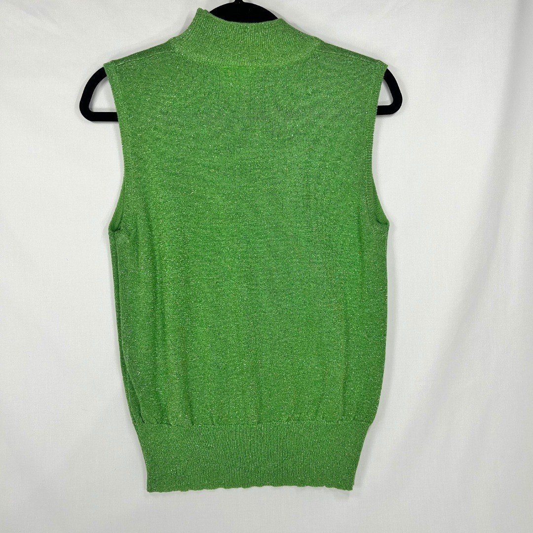 Vintage Patchington Metallic Apple Green Knit Sweater Vest Top Mock Neck (M)