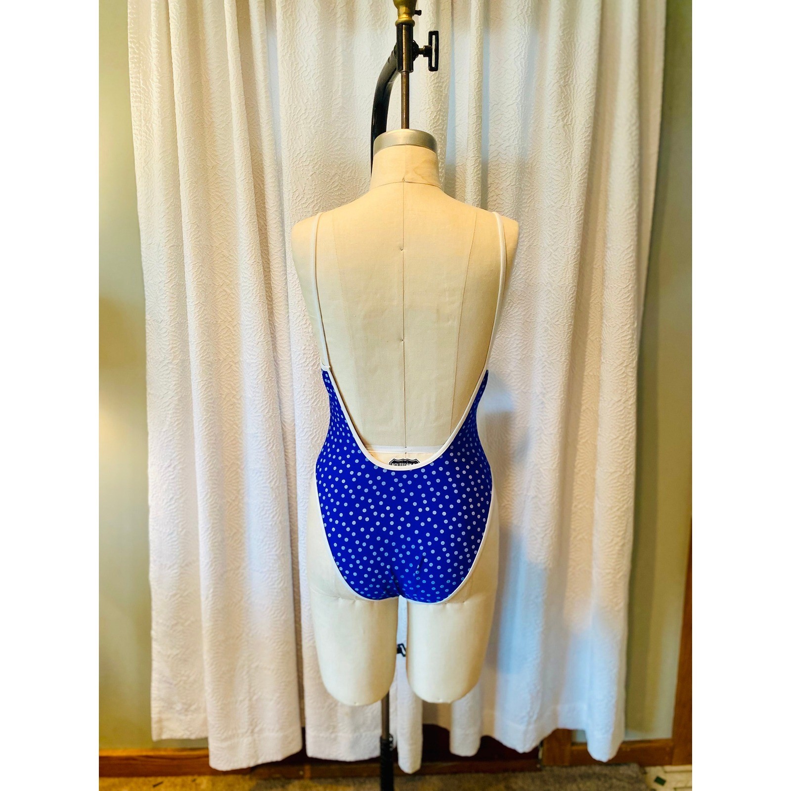 Vintage Polka Dot One Piece Swimsuit, Royal Blue, Size 7/8