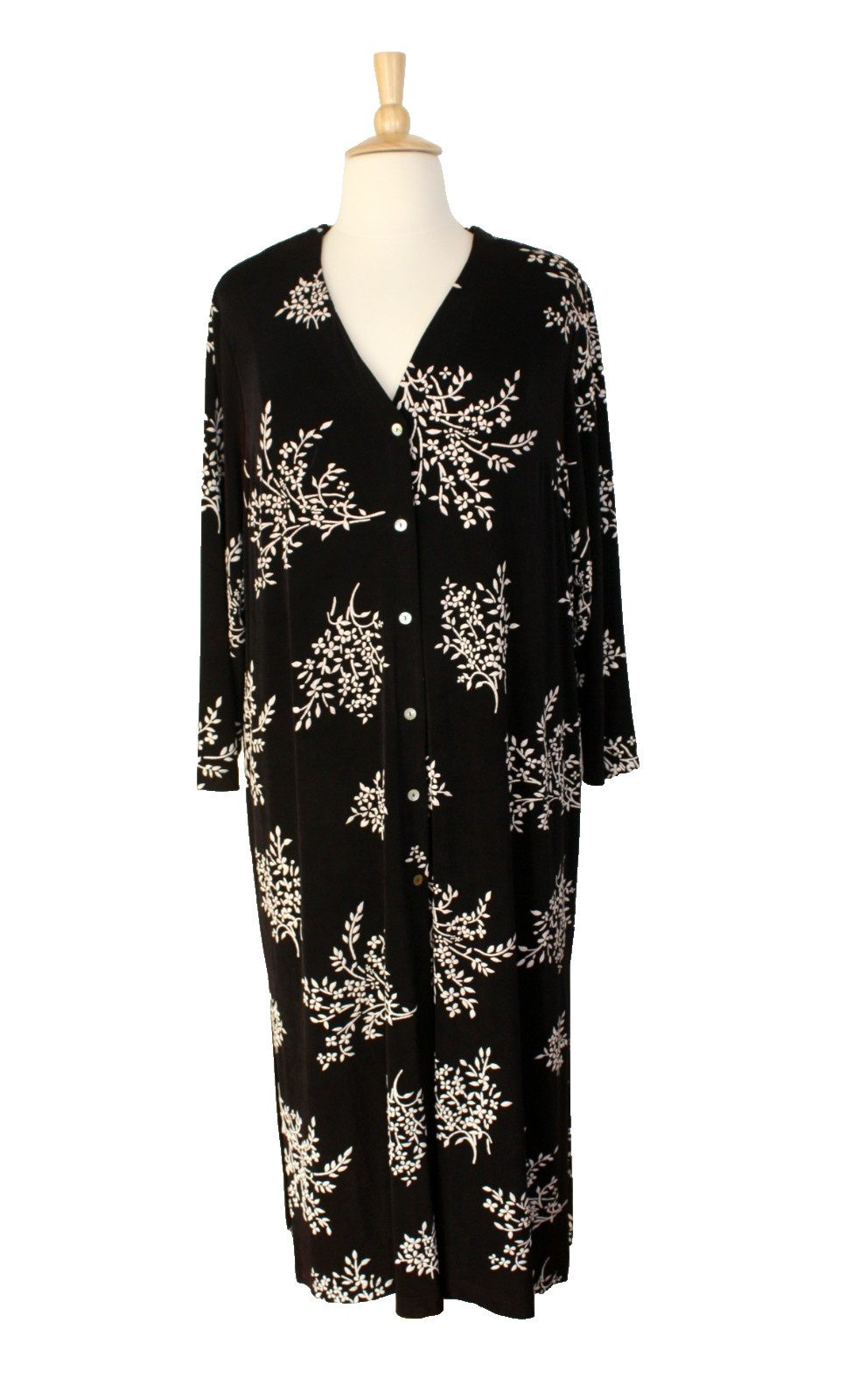VTG RONNI NICOLE II Casual Shirt Dress LS Black White Floral ~ Plus 24W #09