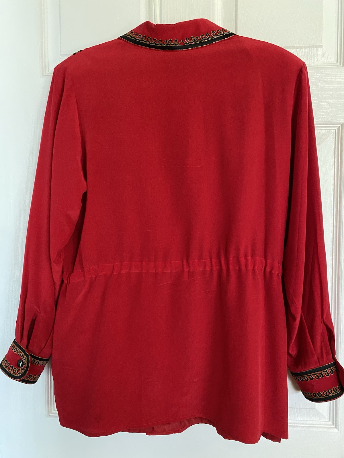 Vtg Bob Mackie Wearable Art 100% Silk Embroidered Zip Top, Drawstring Waist, M