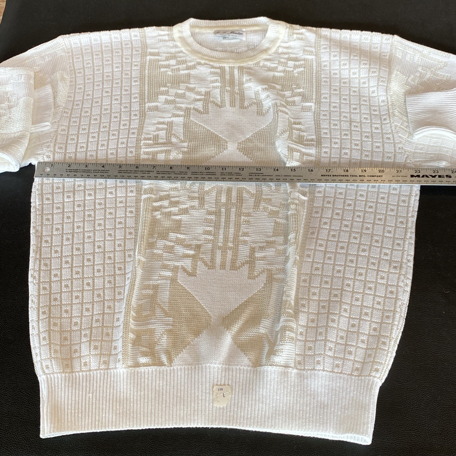 VTG 1970s JT MARTIN Mens WHITE 2 Tone Abstract Geometric Knit Sweater 65% Cotton