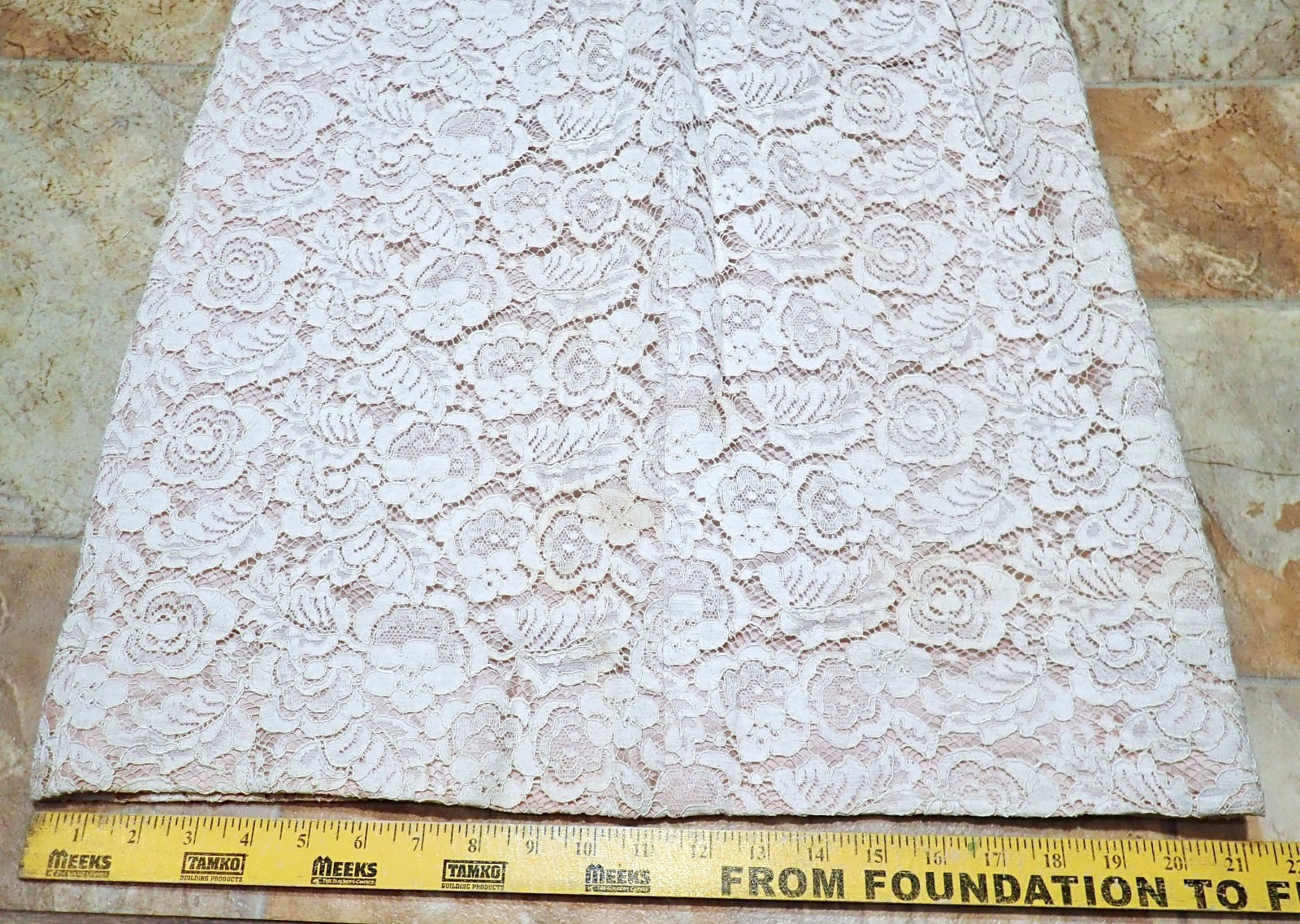 Vtg 1960s French Style Alencon Lace Sheath Cocktail Dress M Regal Zip Salmon Bow