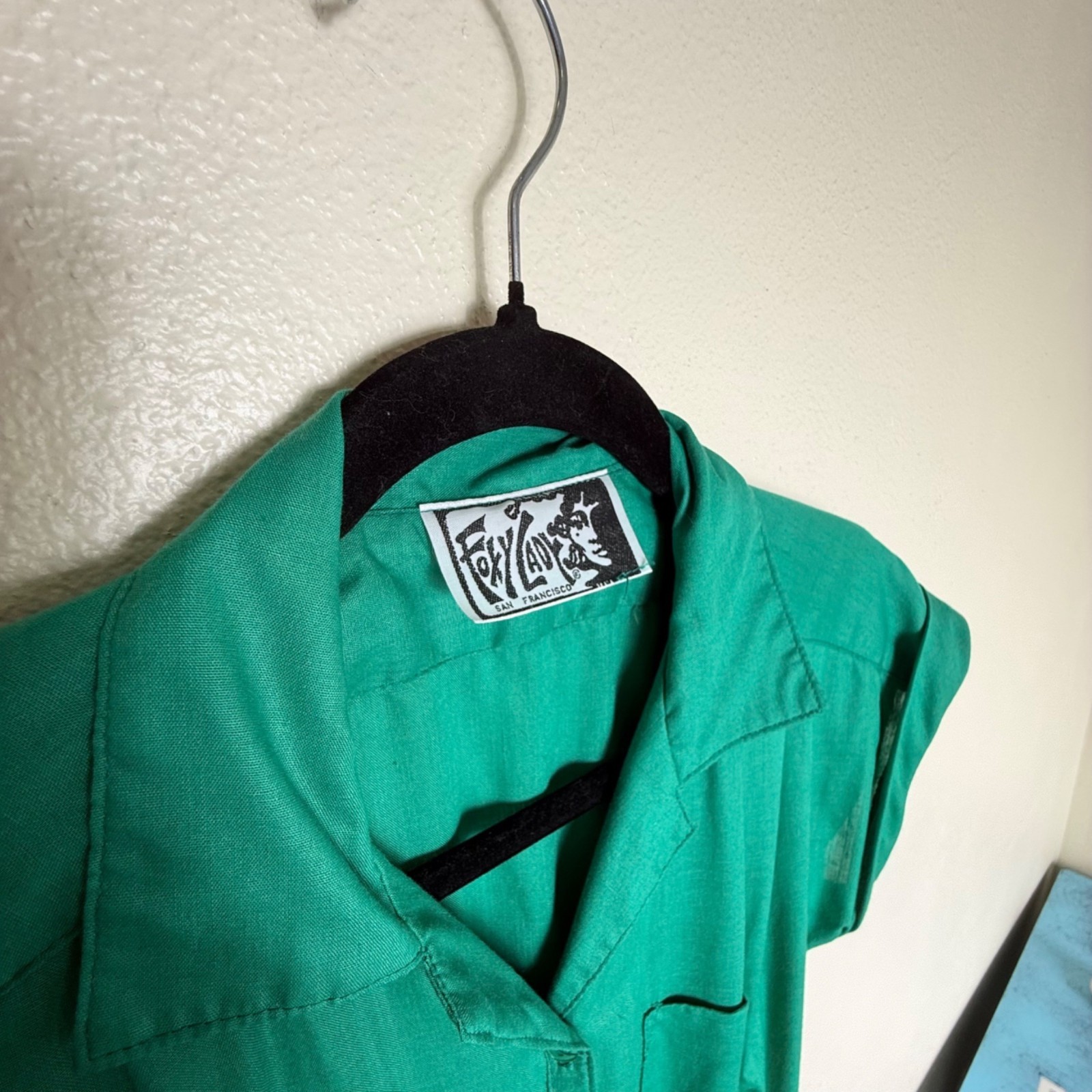 VTG 70’s Foxy Lady San Francisco Green Button-Up Coastal Minimalist Dress Sz S