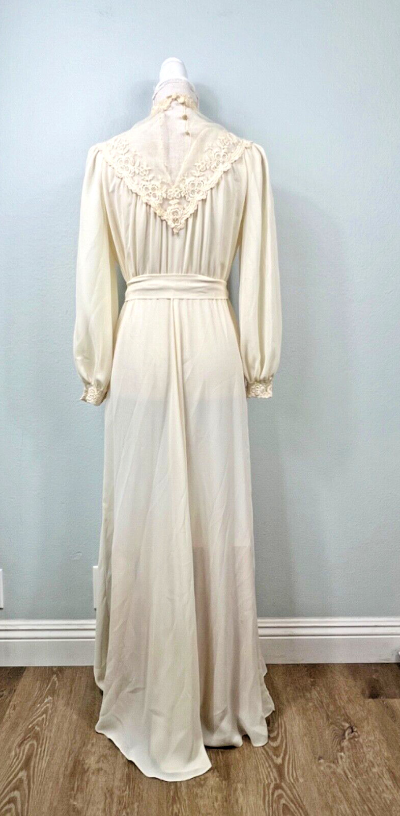 Vintage Cream Lace High Neck Maxi Dress Long Sleeve Victorian Style
