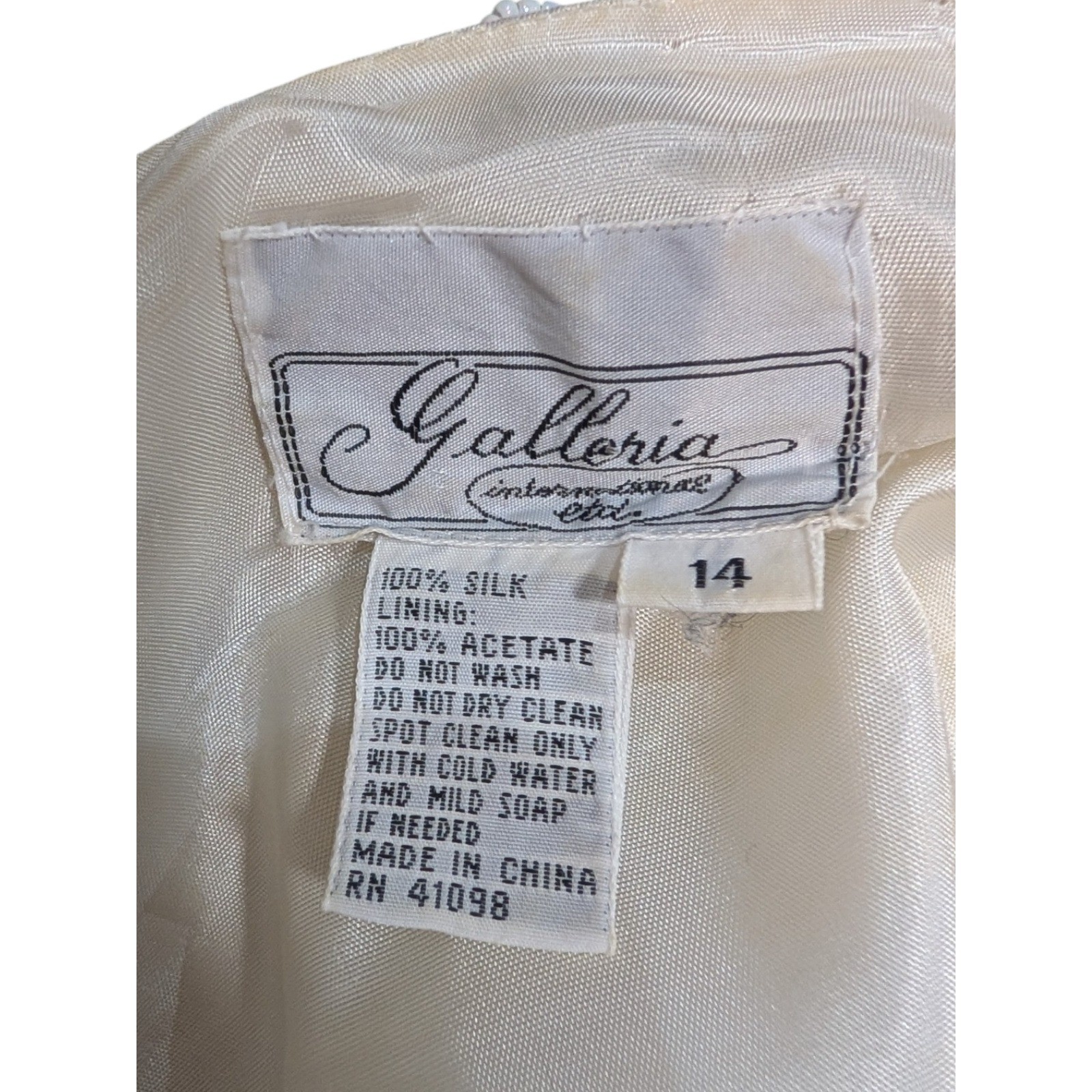 Galleria International Vintage Silk Beaded Sequin Jacket Gold Cream Floral Sz 14