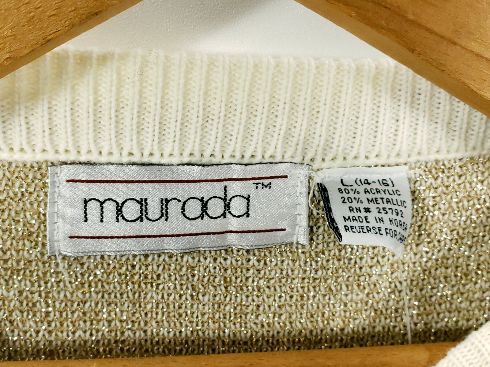 Vintage Maurada Sweater Women’s Large Cream Gold Design Retro Pullover