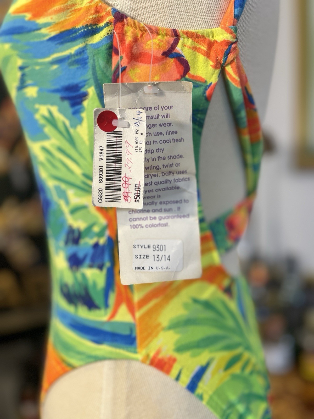 Vintage 1990s Deadstock Neon Hawaiian Criss-Cross Palm Swimsuit