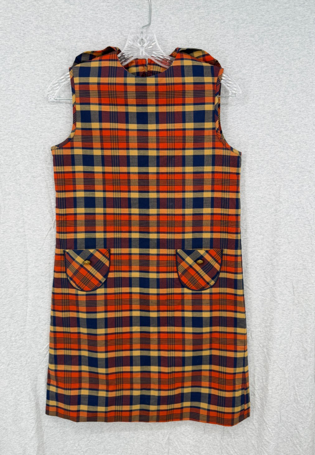 True Vintage 60s Orange / Blue Jumper Go Go Dress Plaid Mod Shift 34 Bust