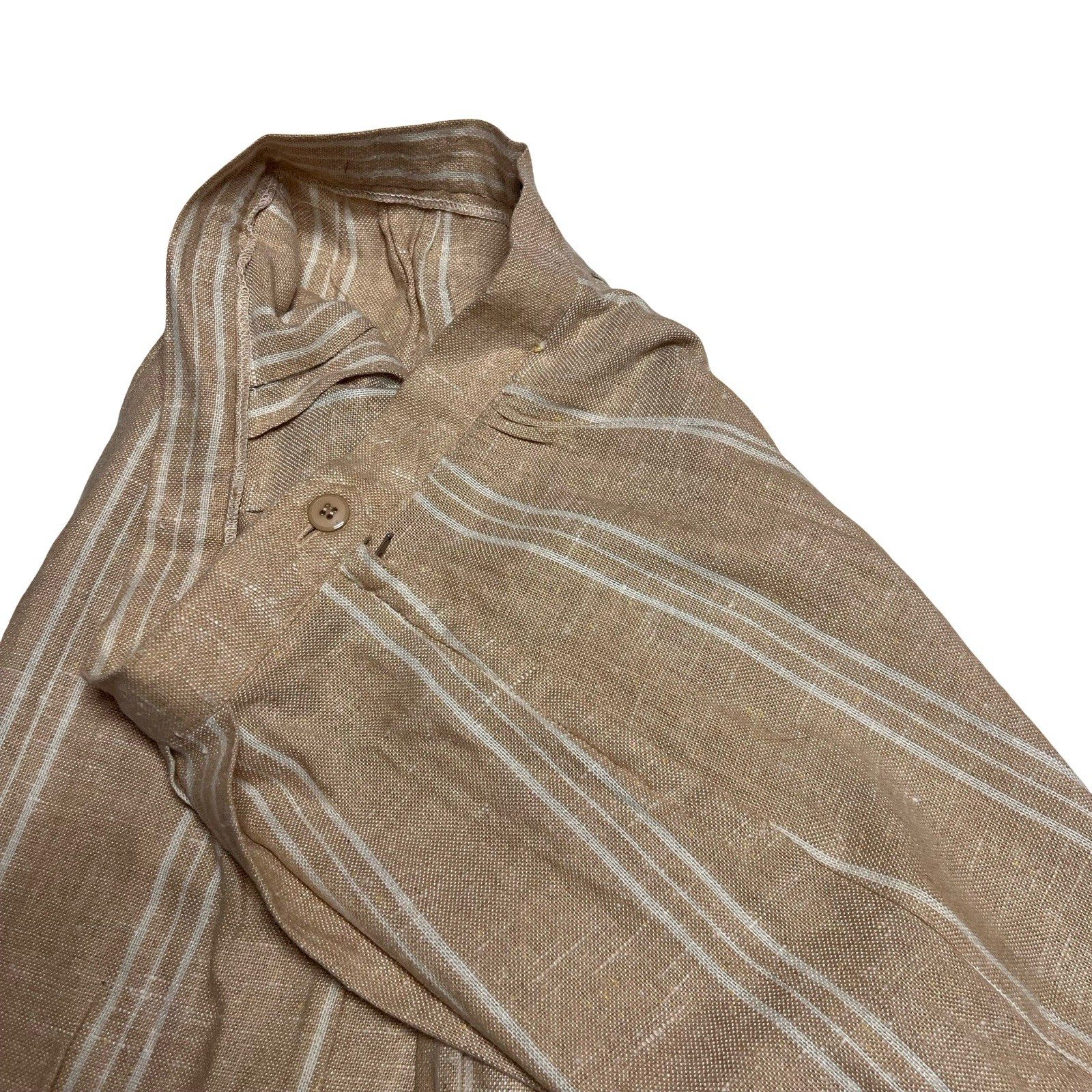 Vintage 70s Counterparts Tan & White Striped Linen Blend Tuck Pleat Skirt Sz S