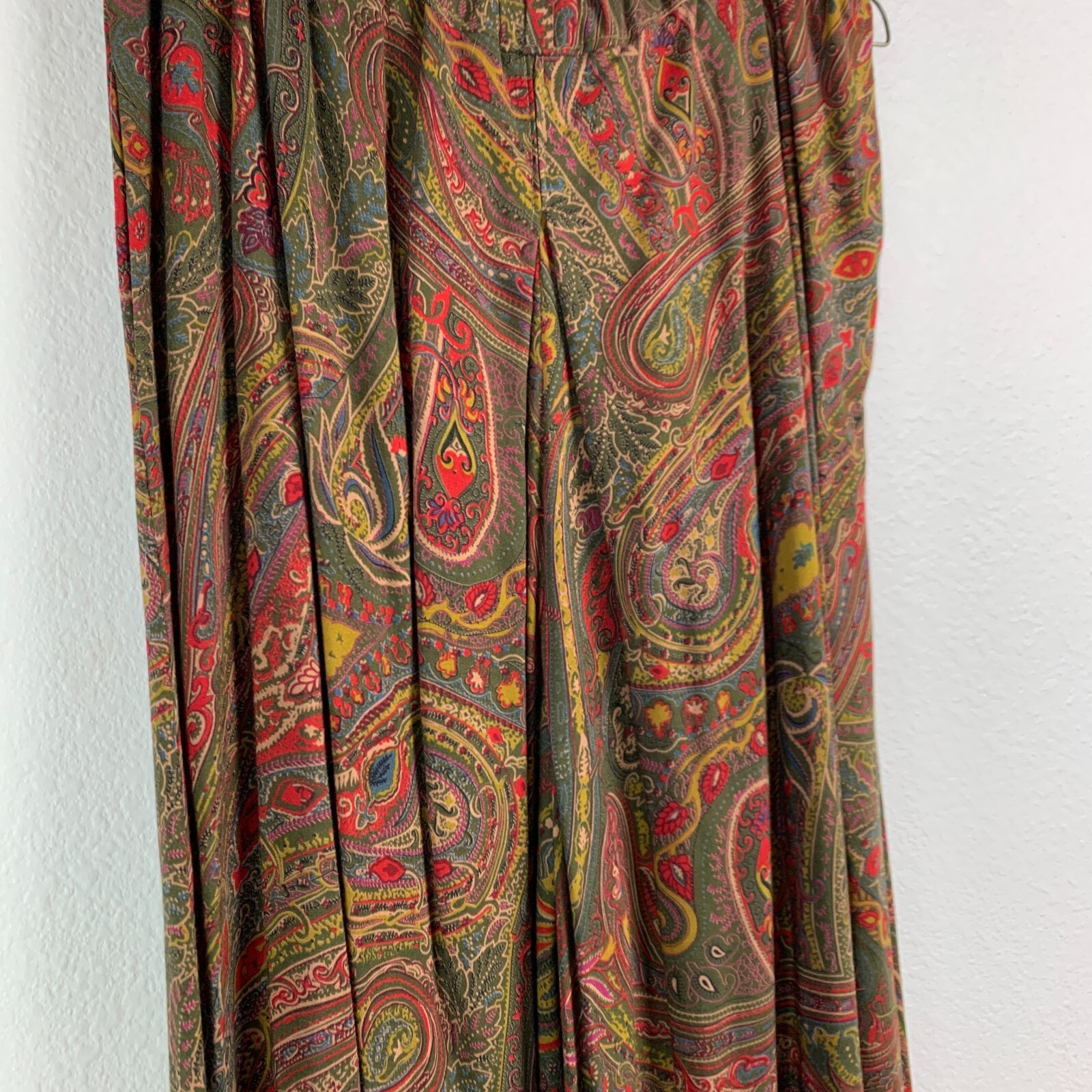 Vtg Handmade Brown Paisley Elastic Waist Harem Gaucho Pants With Scarf Waist 29″