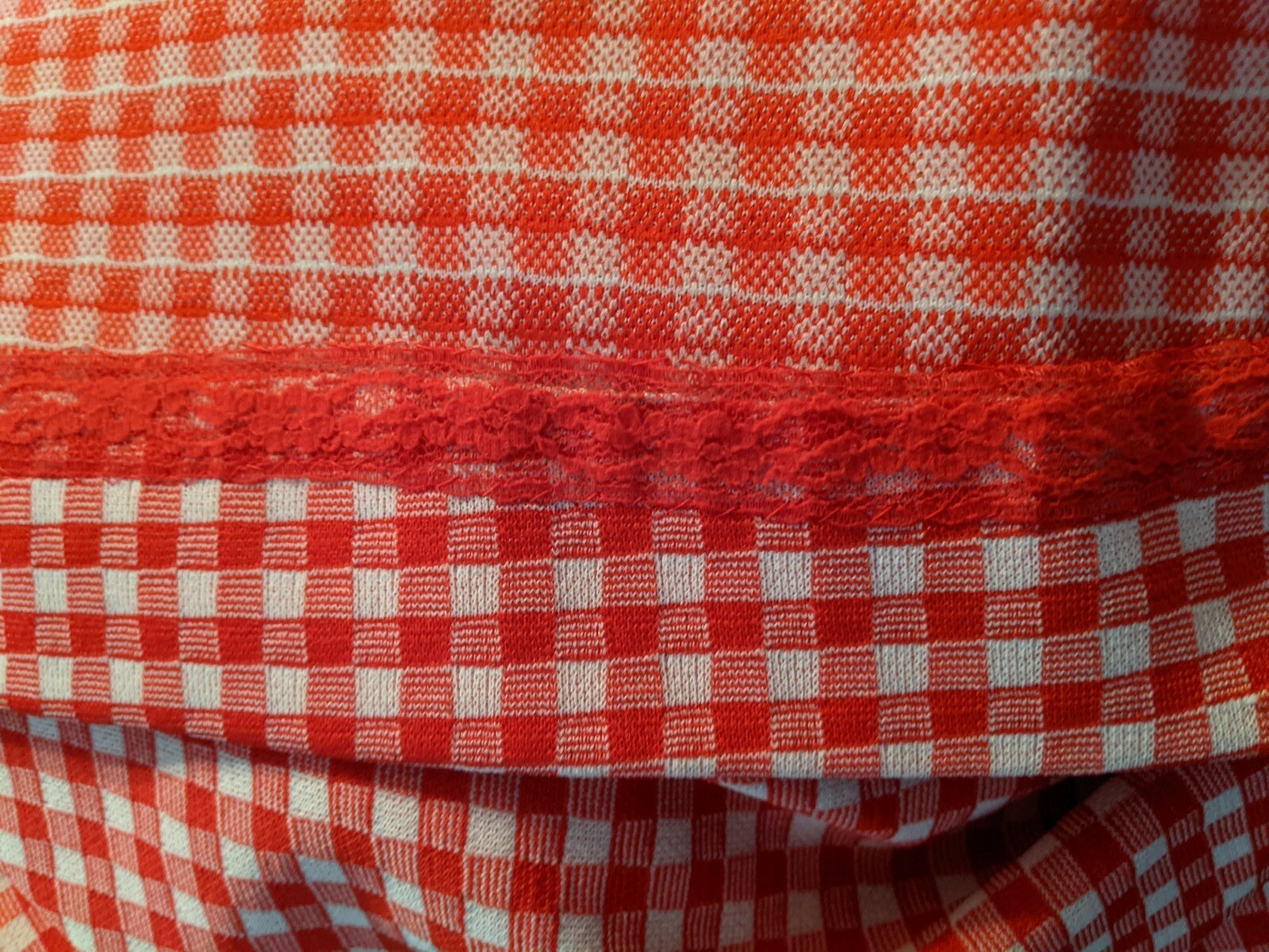 Vintage 1970s Primitive Country Cottagecore Dress Red Check Gingham Sz S