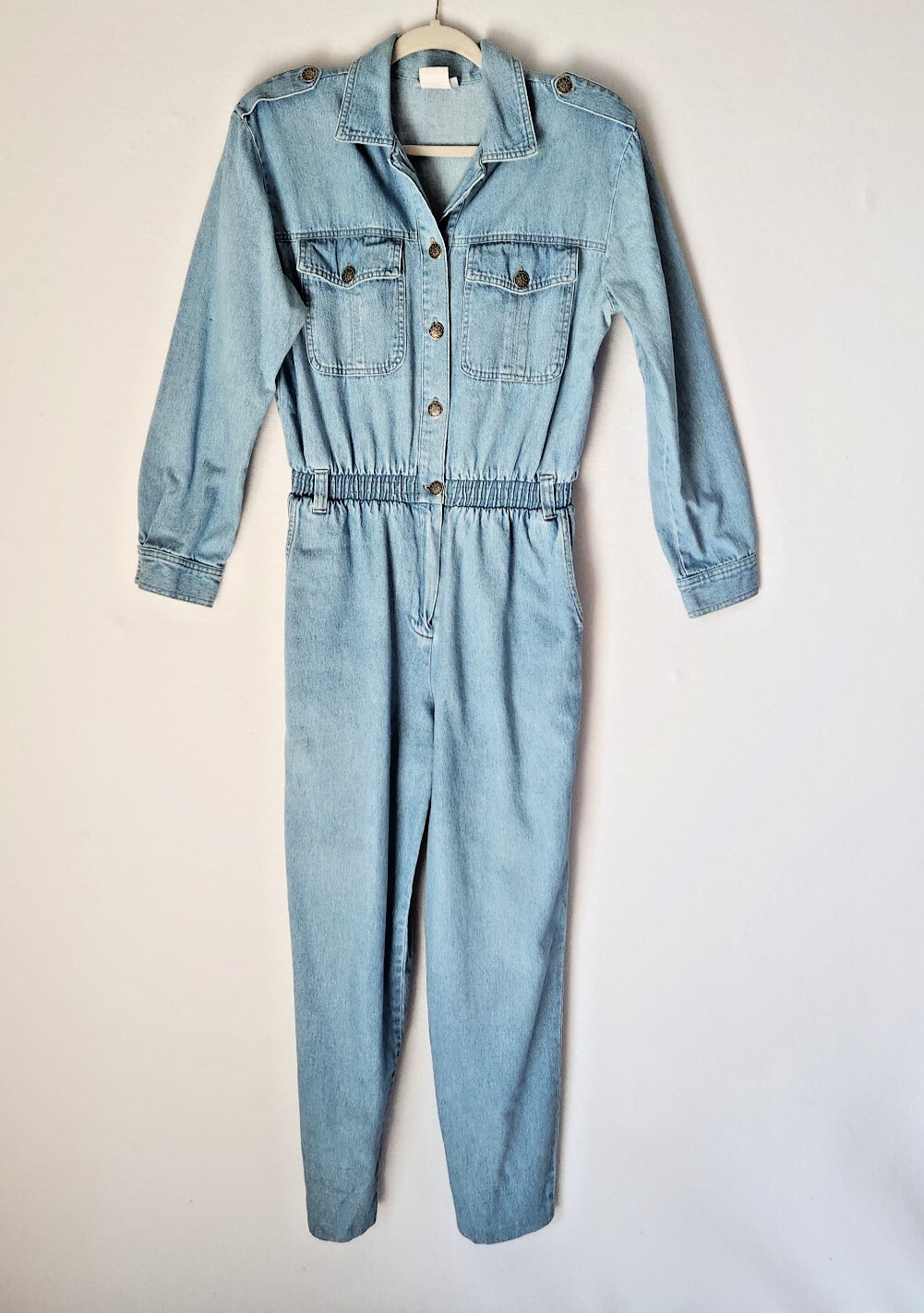 Vintage Saint Germain Paris Denim Jumpsuit Long Sleeve Blue Sz.S Made in USA