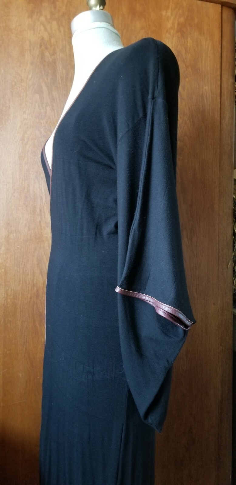 Japanese style Kimono dress Vintage black Cotton lycra Jersey dress/robe size 8