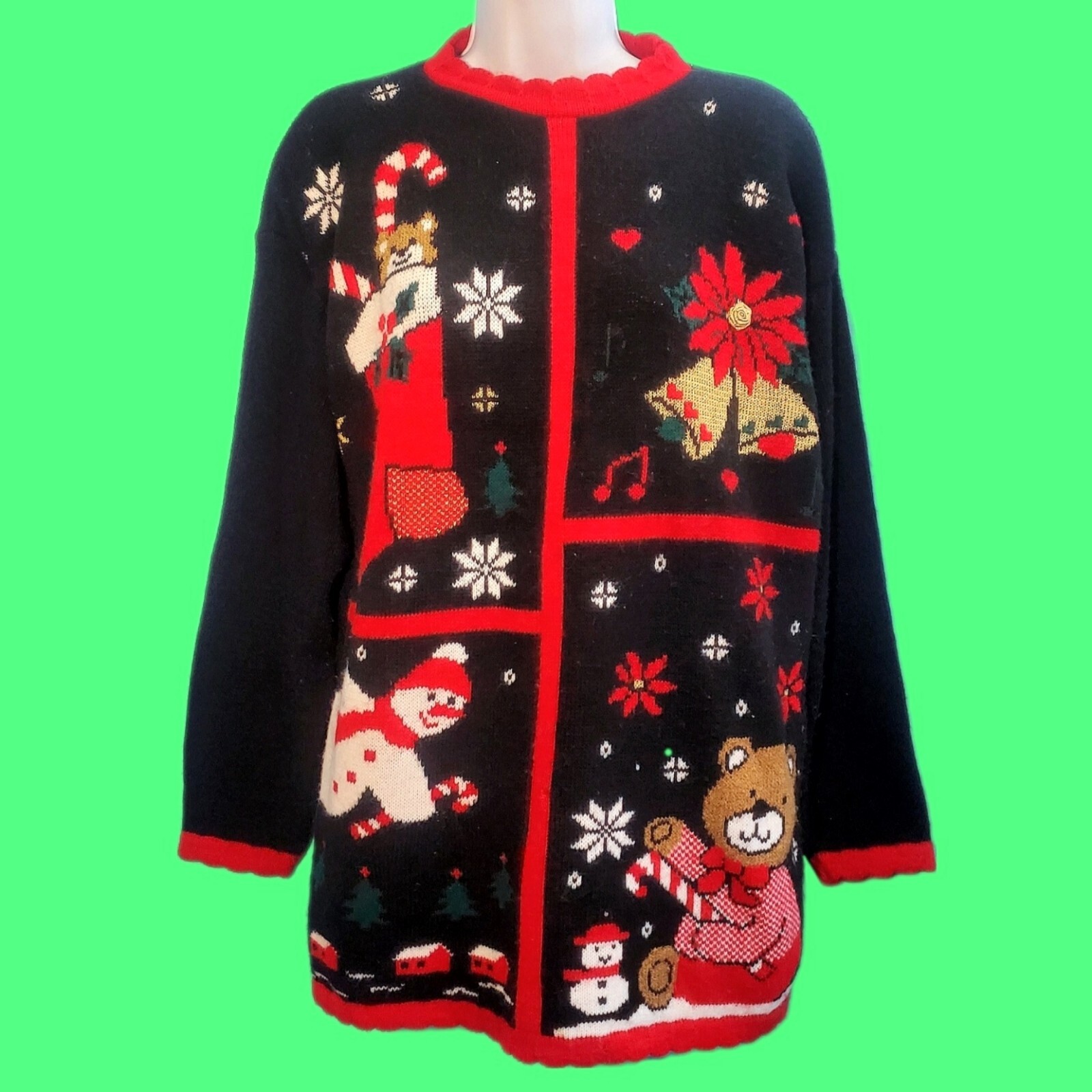 Vintage 90s CLASSIC ELEMENTS Holiday Christmas Cute Ugly Sweater Pullover Medium