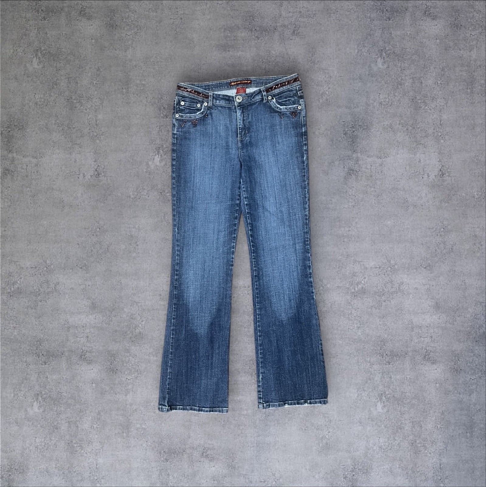 Vintage 2000s y2k Ribbon Low Rise Kick Flare American Exchange Sz 32/12 Jeans