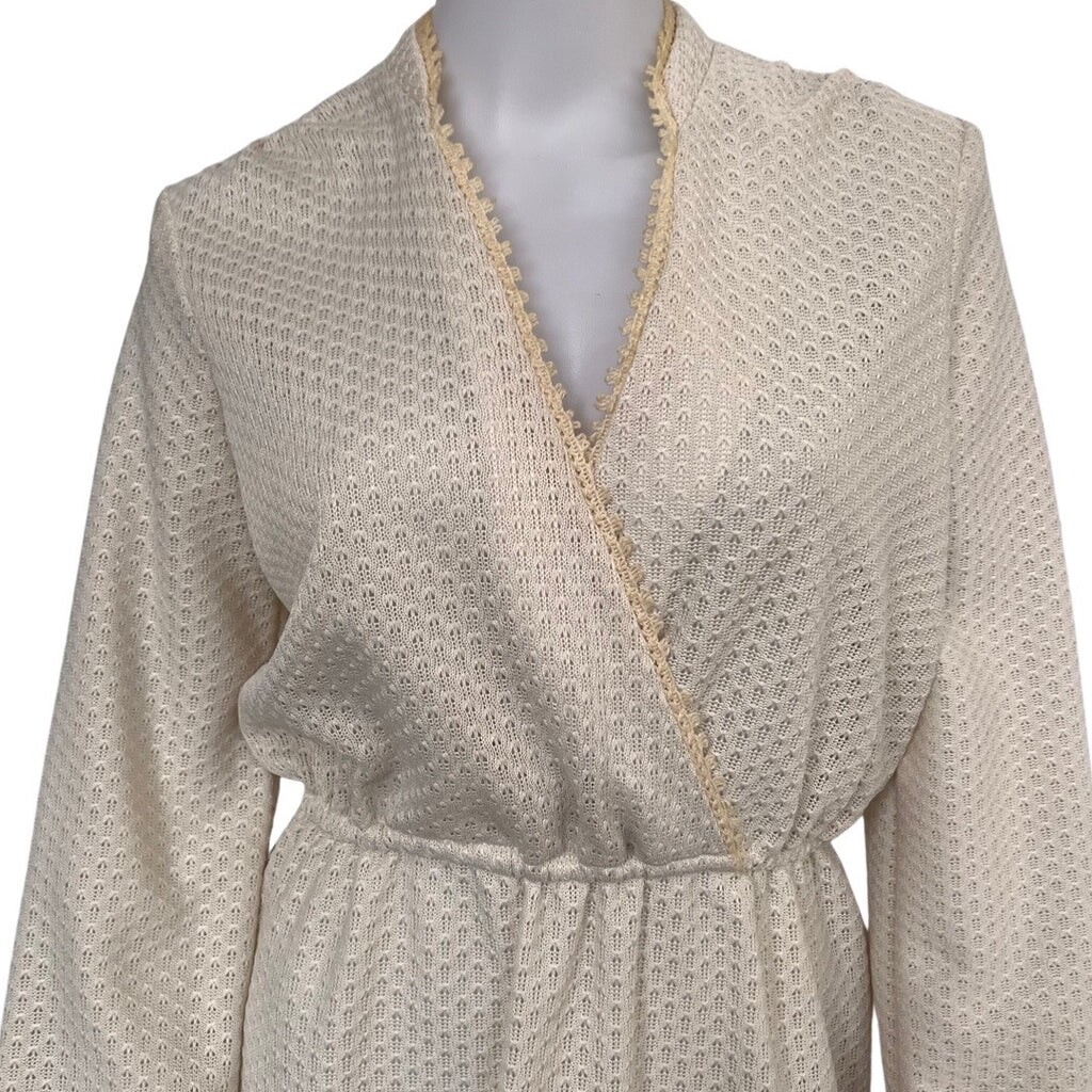 Vintage 70s Handmade Eyelet Wrap Dress Off White Boho Women’s M