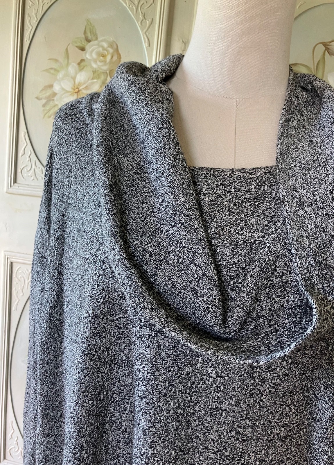 VTG 90s STEPHANIE SCHUSTER GRAY SHAWL COLLAR PULLOVER SWEATER COTTON TUNIC EUC 2
