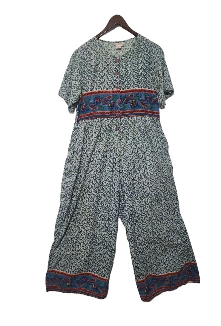 Vintage Wide Leg Jumpsuit Womens M Cottage Oversized SPRING Lagenlook Jumper