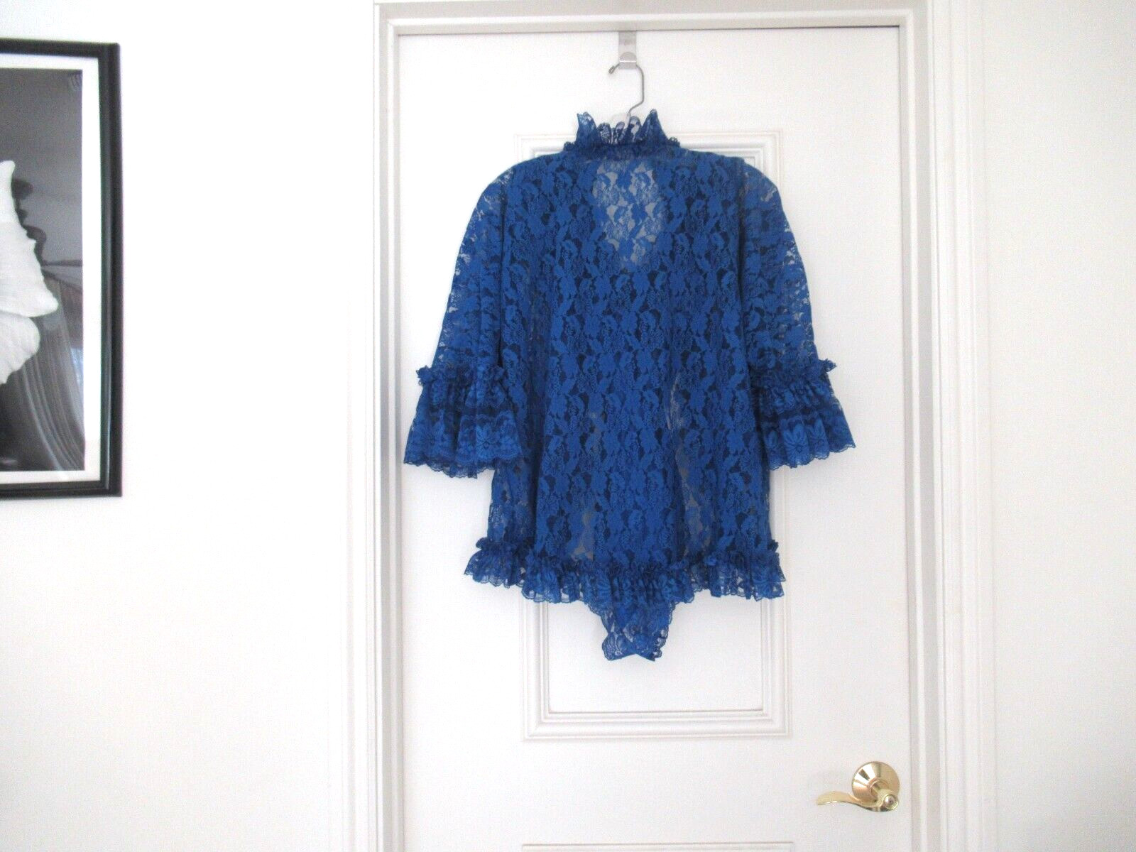 DELORES Poirette ILGWU Royal Silky Lace Teddy Romper Bodysuit Cover-up Small NEW