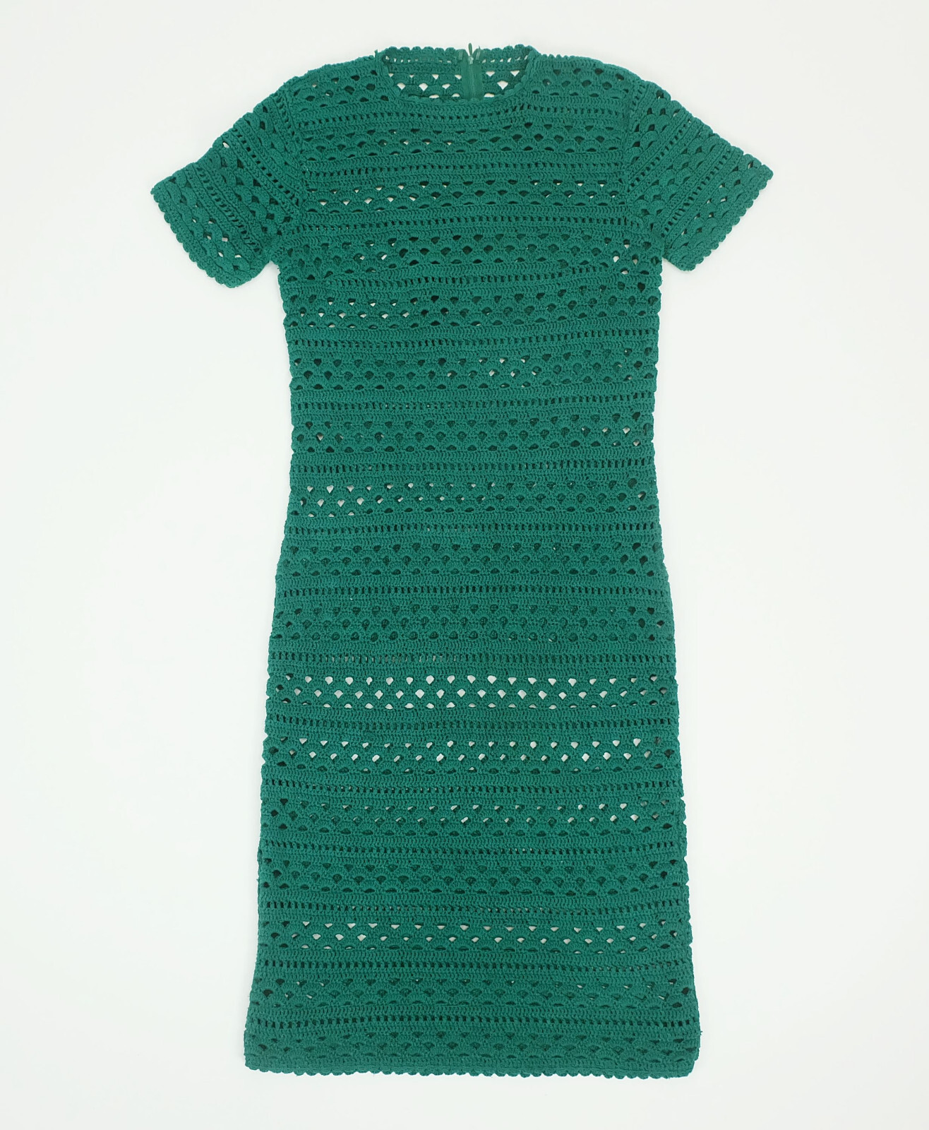 Original 1960s True Vintage Green Crochet Dress Hand Crochet Size M Cotton