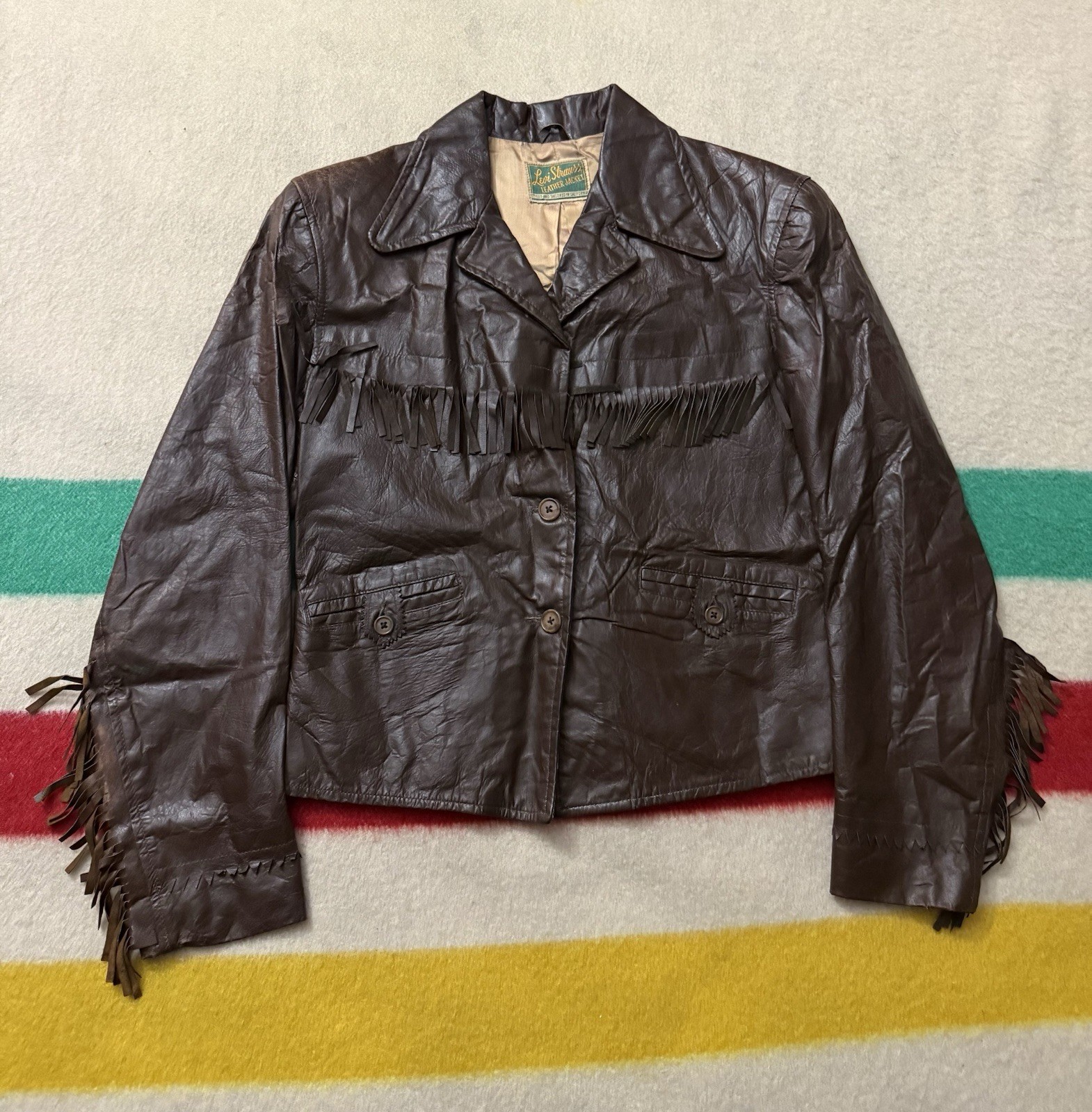 Vintage Early 40s 1940s Levi’s Strauss Leather Fringe Jacket Extra Small XS RARE