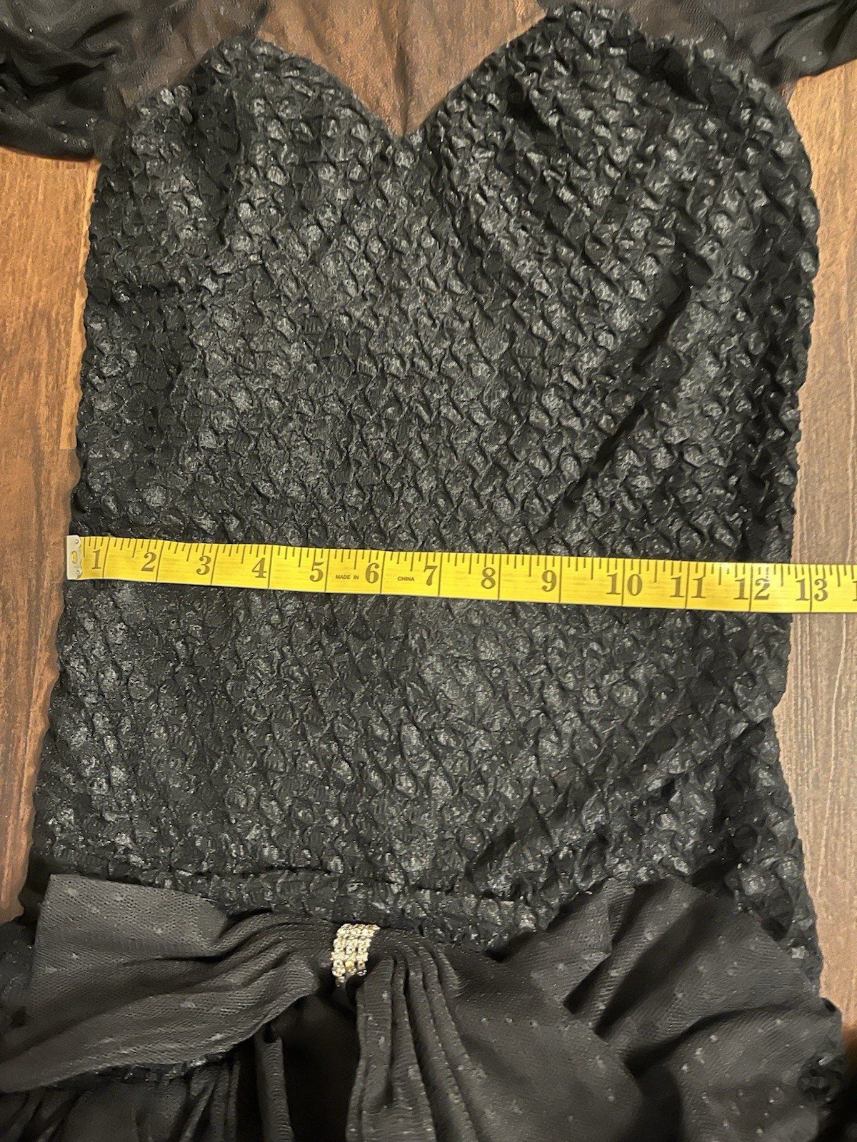 Vtg 80s Black Prom Cocktail Dress Puff Sleeve Sweetheart Bow w/ Rhinestones