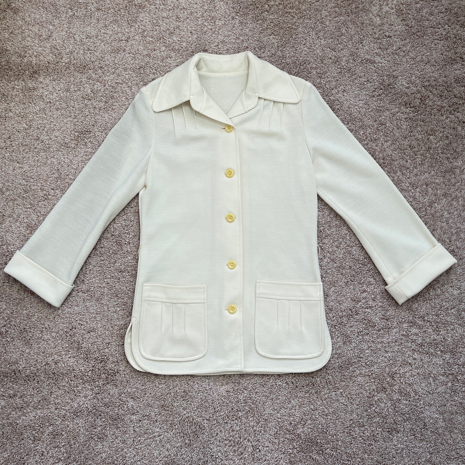 VTG 70’s Cream Blazer Jacket & High Waist Wide Leg Pants Suit Set Retro Size XS