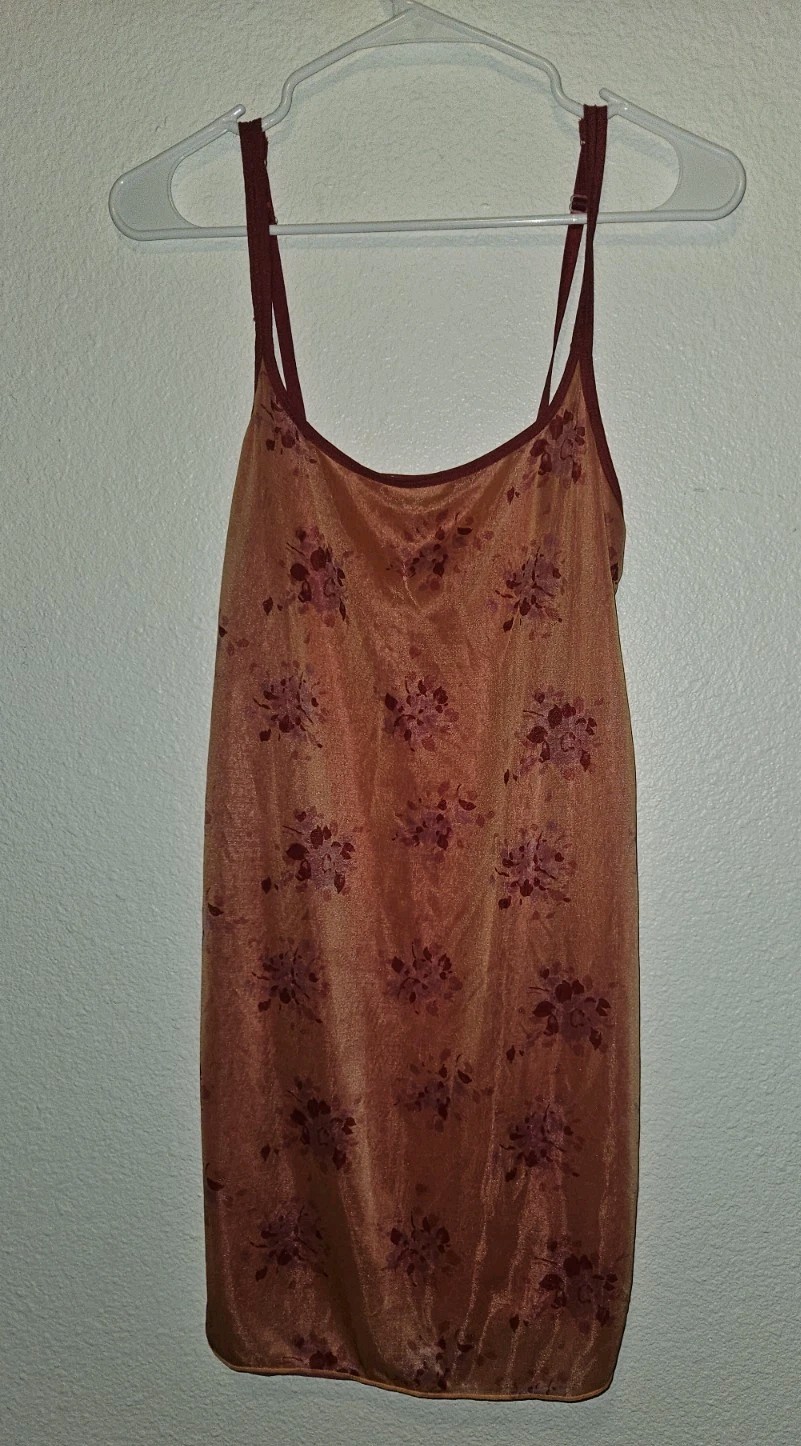 Vintage Y2K DKNY Sheer Floral Iridescent Slip Dress Cami Orange Pink M