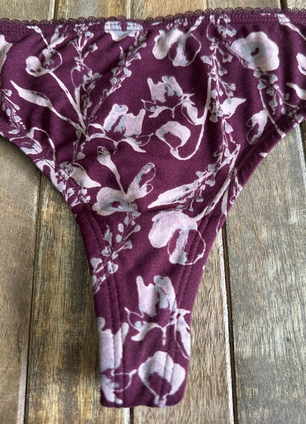 Vtg Anne Klein S Black Wine Floral Bikini Panties Panty