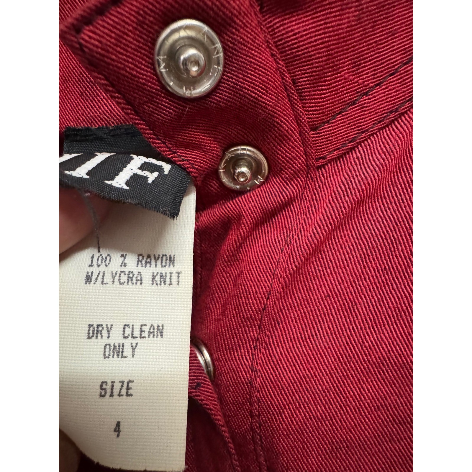 Vintage IIF Red Rayon Button Front Mock Neck Power Shoulder Midi Dress Size 4