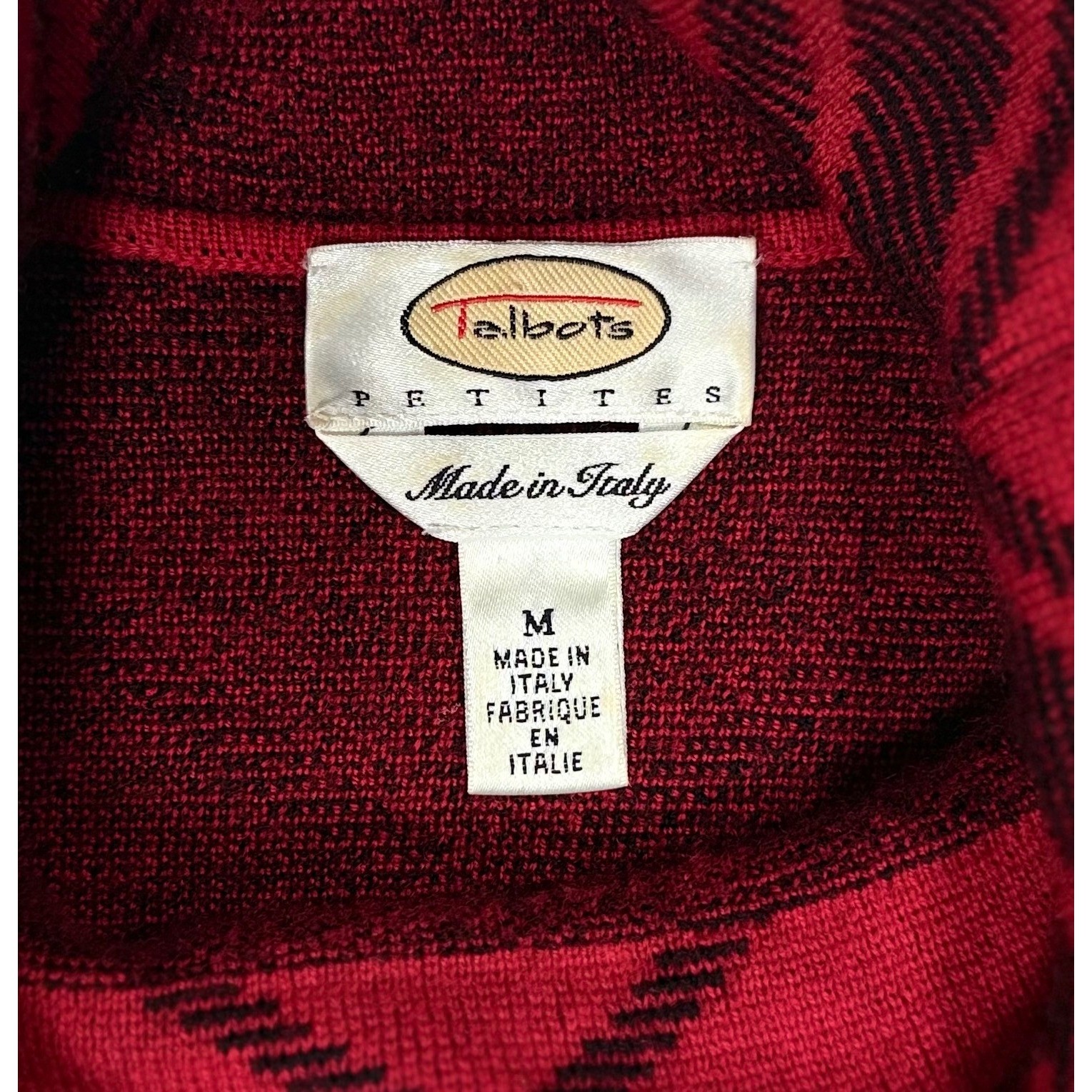 Vtg Talbots Italy merino wool black red plaid turtleneck sweater womens medium