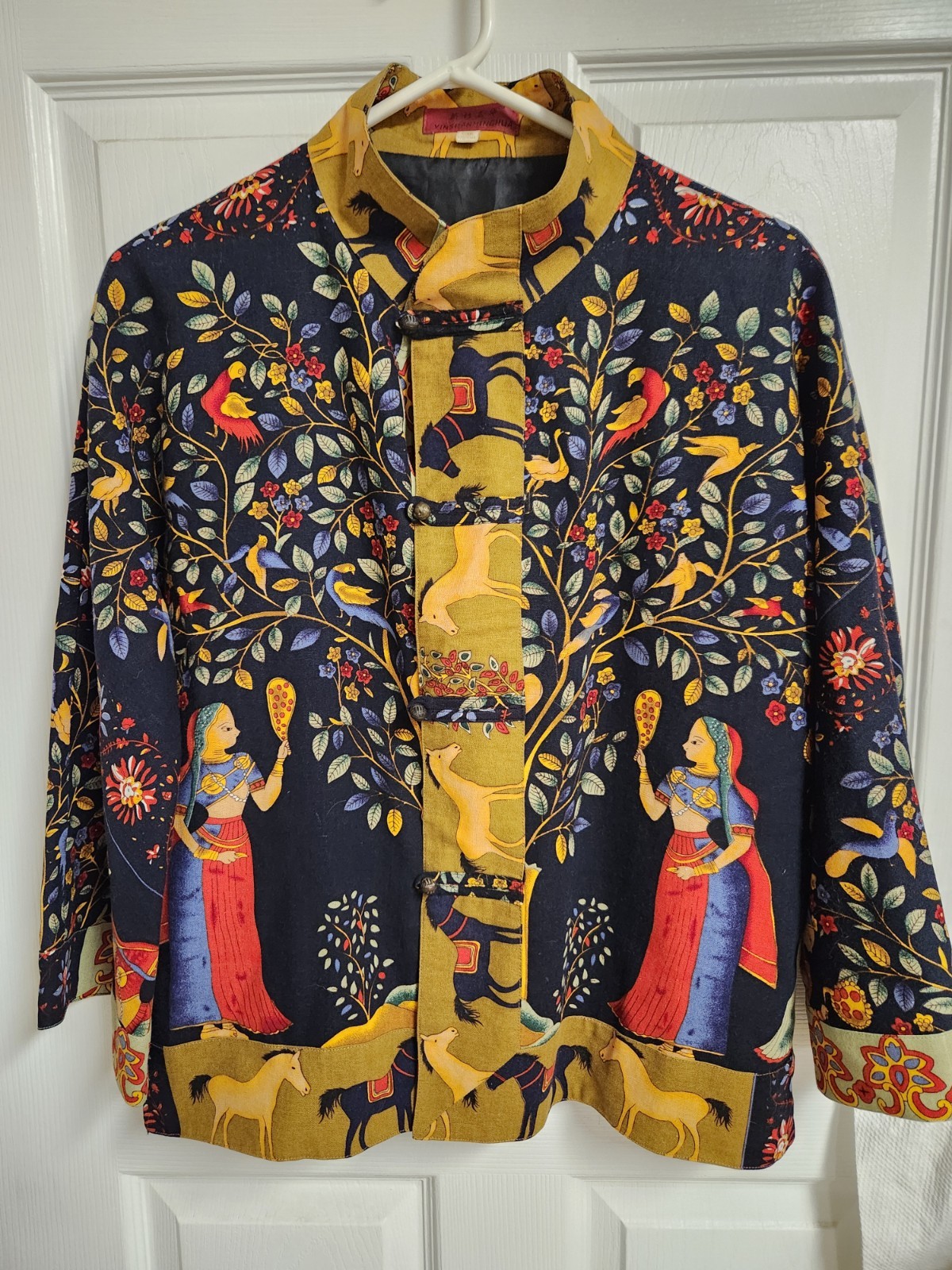 Vtg Women’s Asian Indian Bali Style Folk Art Jacket Wearable Art Tree Of Life