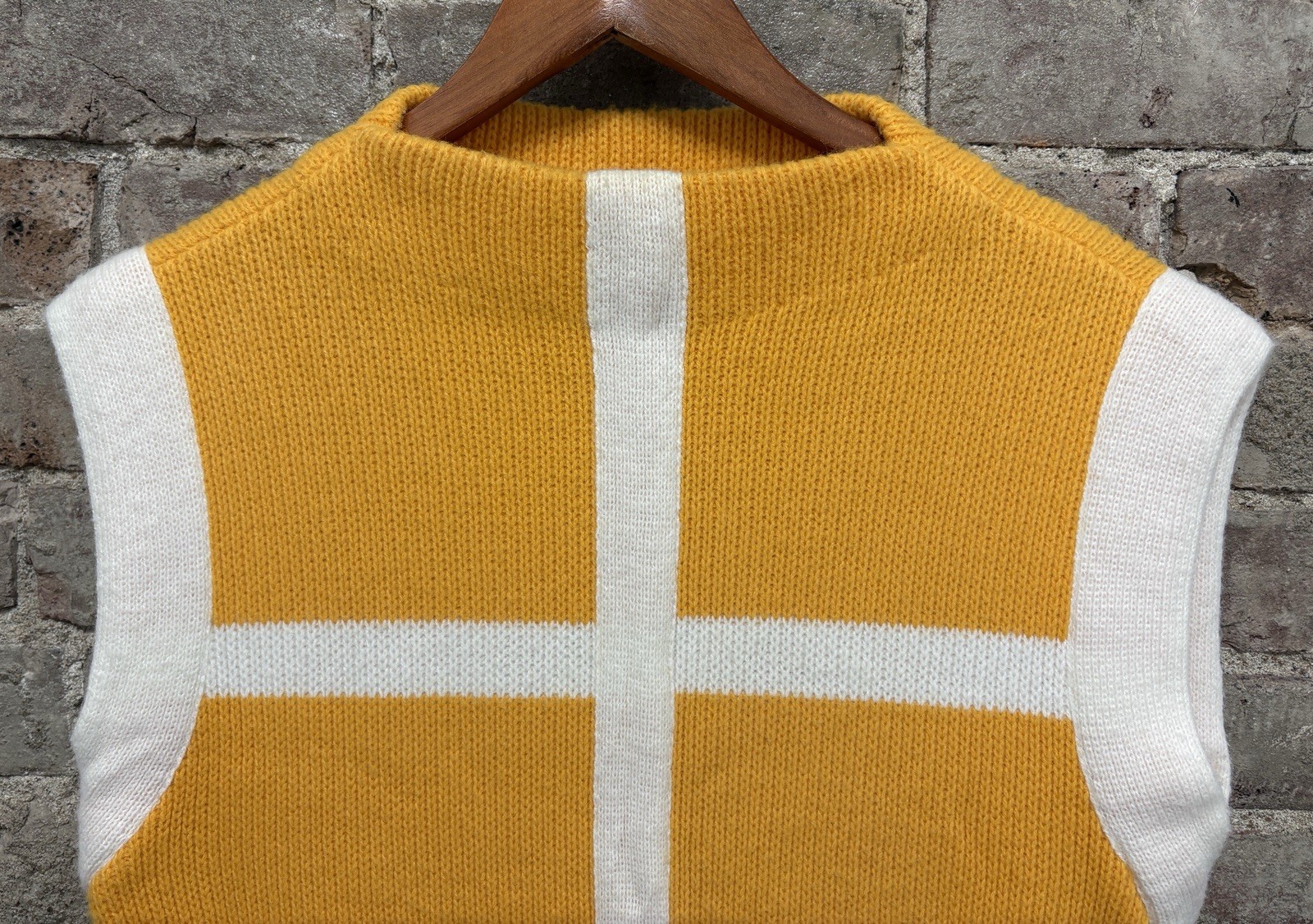 Vintage Bobbie Brooks Sweater Vest Yellow White Block Pattern Women’s Size S / M