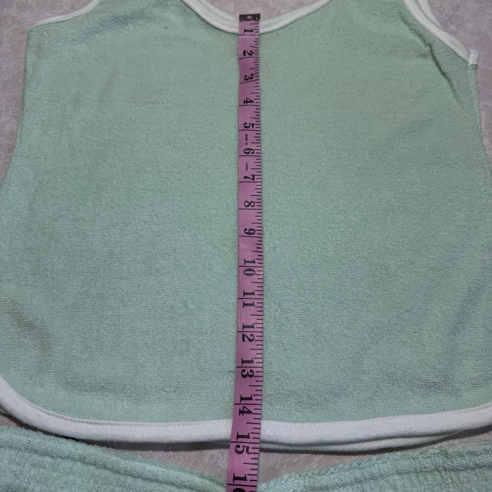 Vintage 70s Terry Cloth High Rise Dolphin Shorts & Tank Green White XS/S Retro