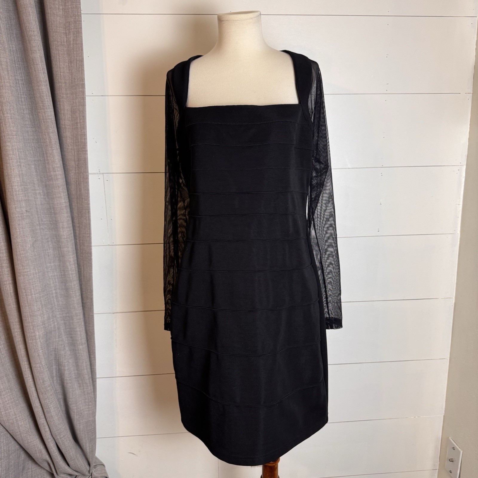 Moda INT’L Vintage 80s 90s Black Bandage Bodycon Sexy Club Party Dress Large